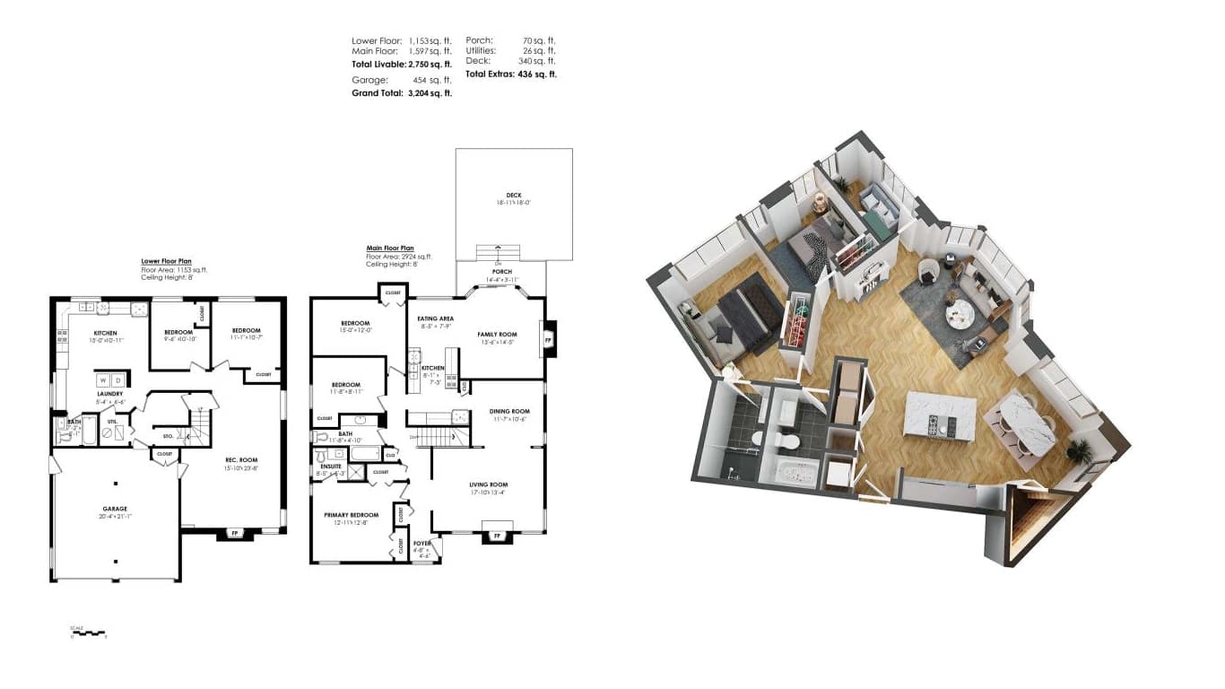 Professional 2D and 3D floor plan example showing standard layout and rendered 3D view